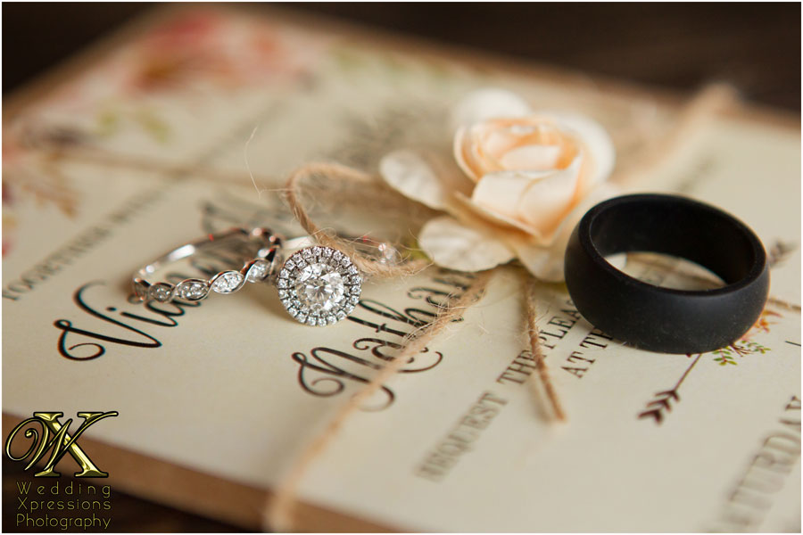 bride wedding ring, invitation, and groom rubber ring