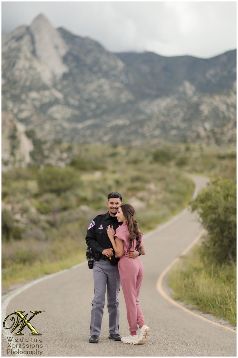Alan and Illiana embracing in the desert at Aguirre Springs.