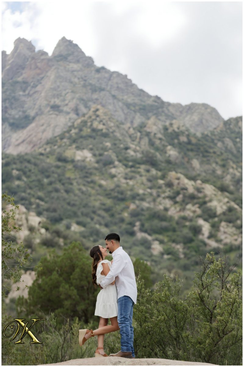 Casual engagement portrait at Aguirre Springs in El Paso.