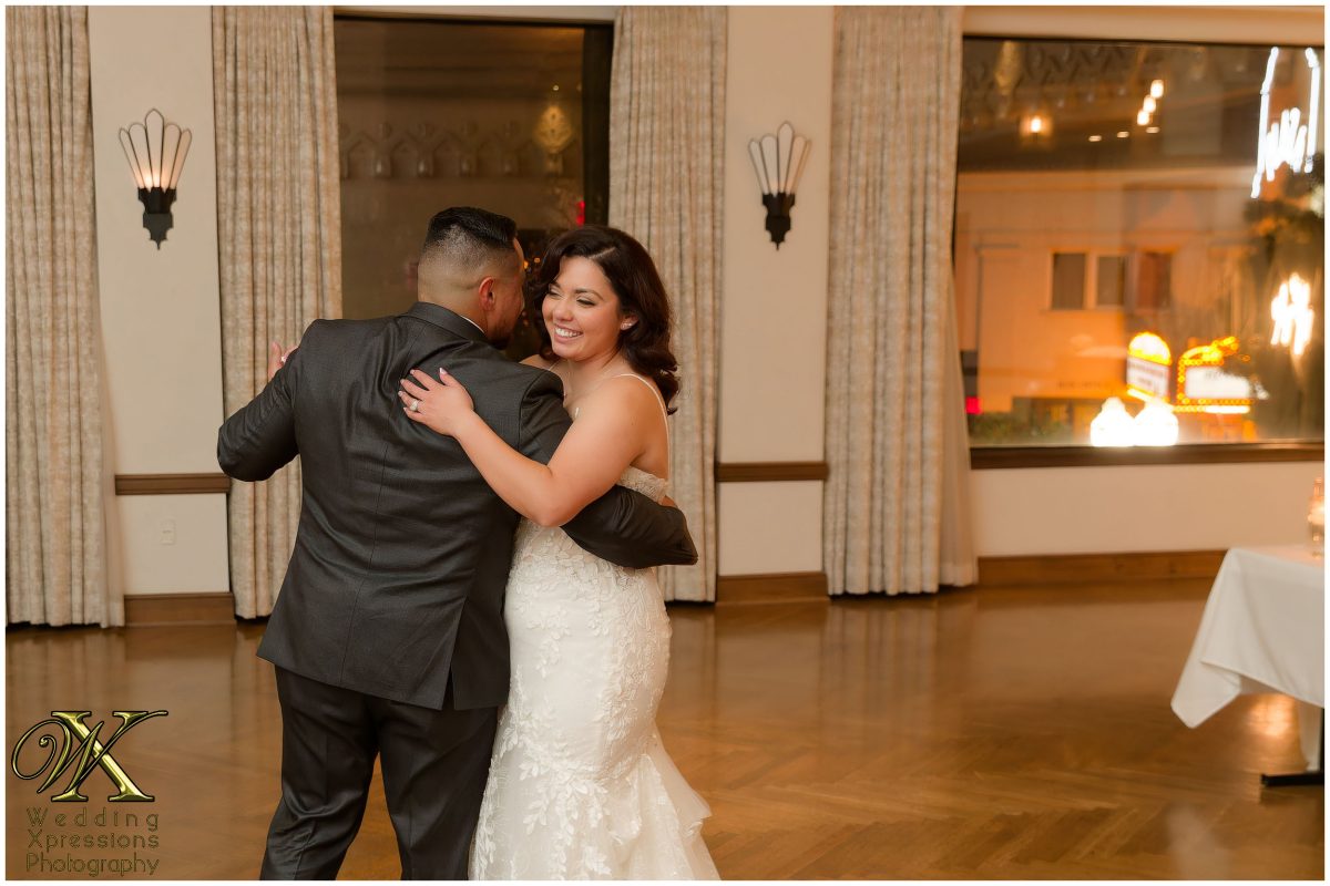 The couple sharing a quiet dance together as the reception continues.